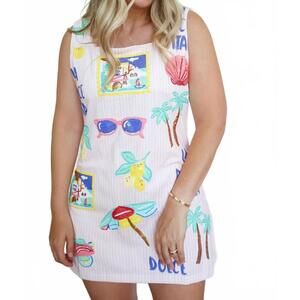 NEW BELLE CHER la dolce vita sequin vacation mini dress in pink stripe